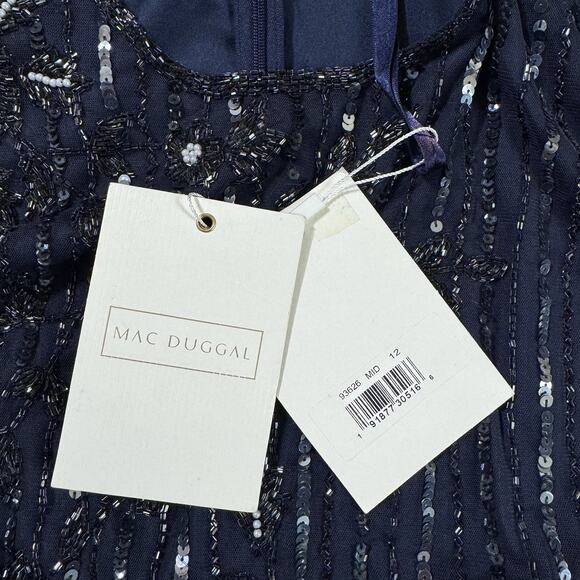 Mac Duggal 93626 Blue Size 12 Embellished Gown High Neck Illusion Long SleeveNWT - Picture 9 of 16